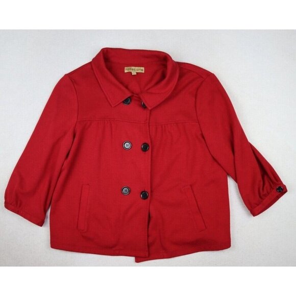 NOTATIONS - WOMEN'S RED STRETCH KNIT DOUBLE-BREASTED 3/4 SLEEVE JACKET - SIZE L - Picture 2 of 9